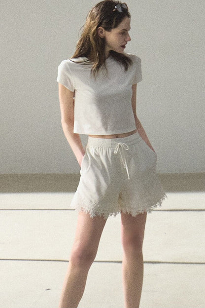 Cropped Wide-Leg Lyocell Lace Pants