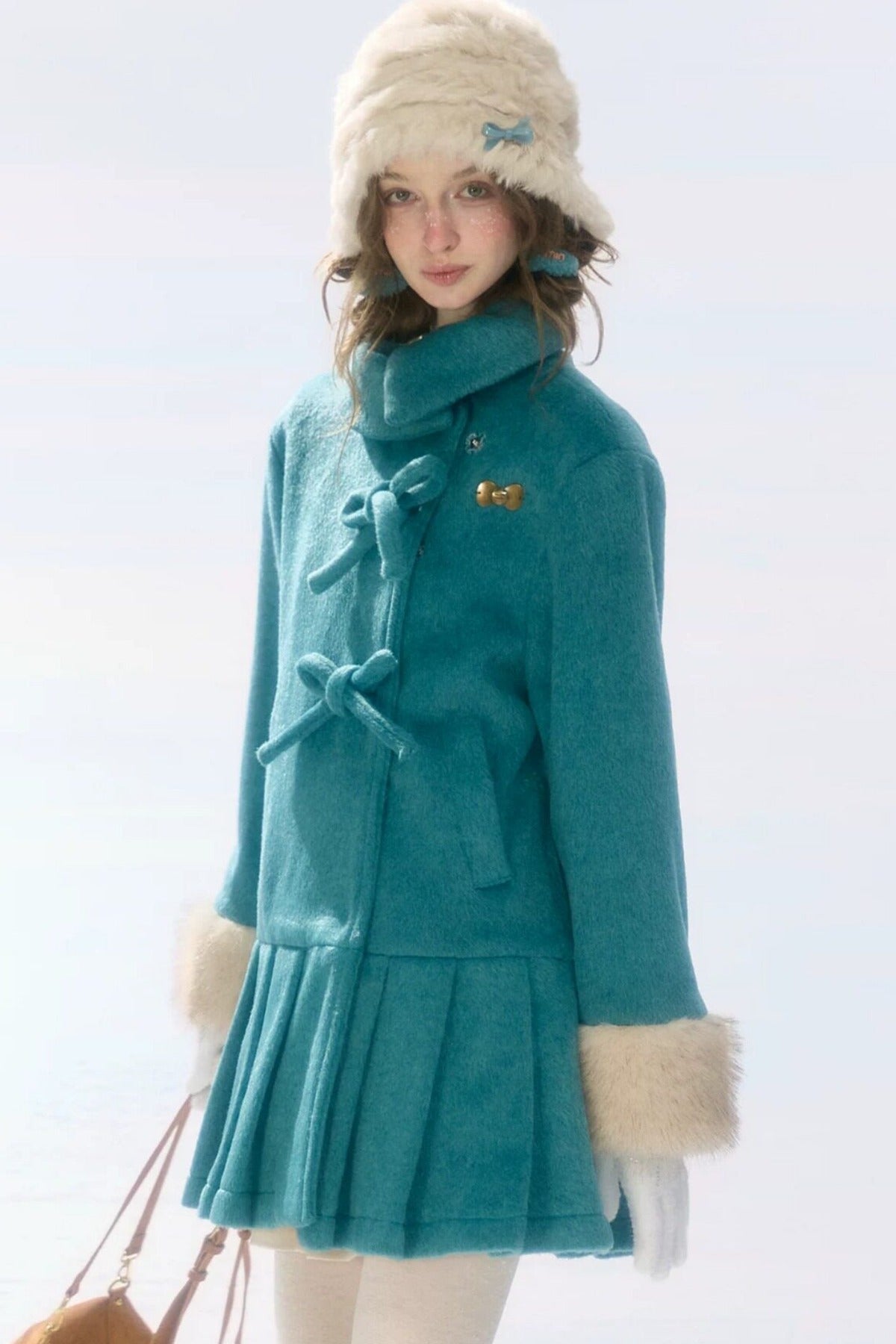 Peacock Green Lapel Pleated Woolen Jacket
