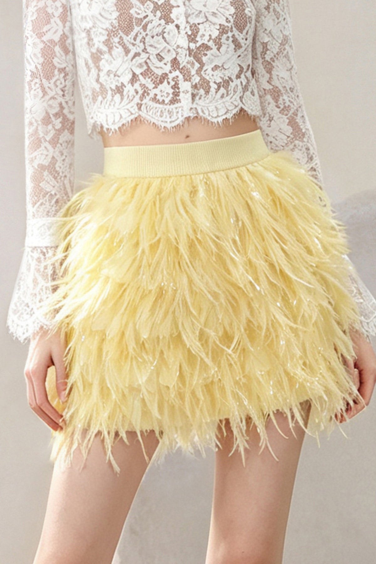 Lemon Yellow Feather A-Line Skirt