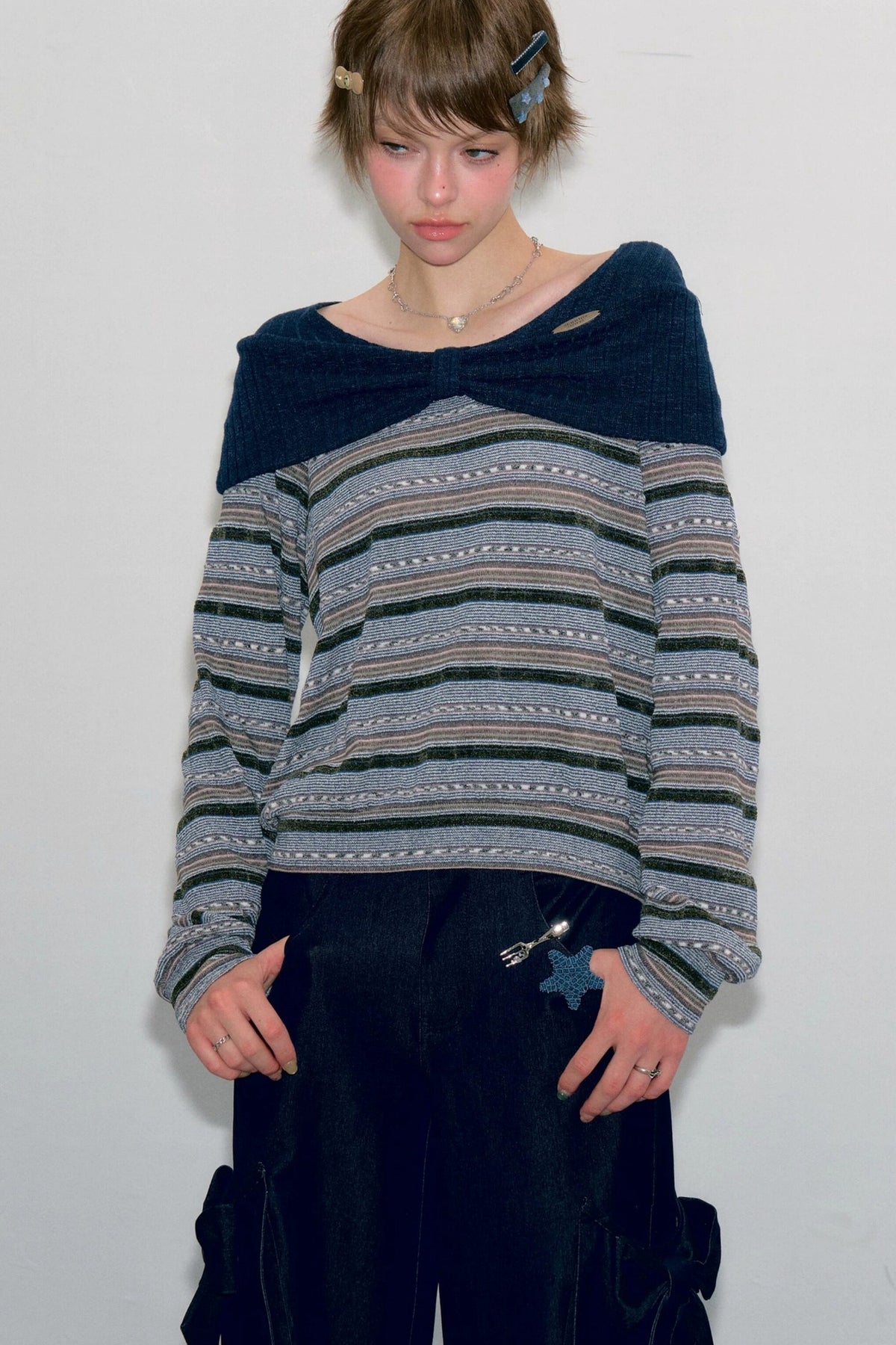 Top in maglia a righe blu