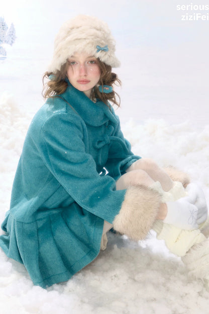 Peacock Green Lapel Pleated Woolen Jacket