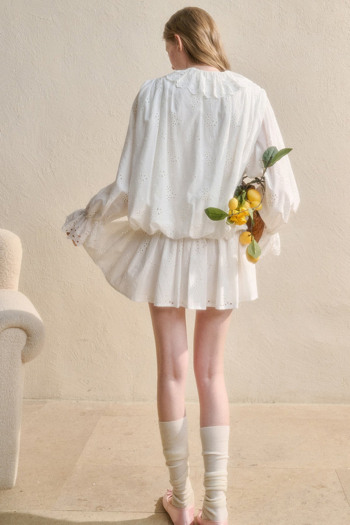 Long-Sleeved Cotton Embroidered Shirt Dress