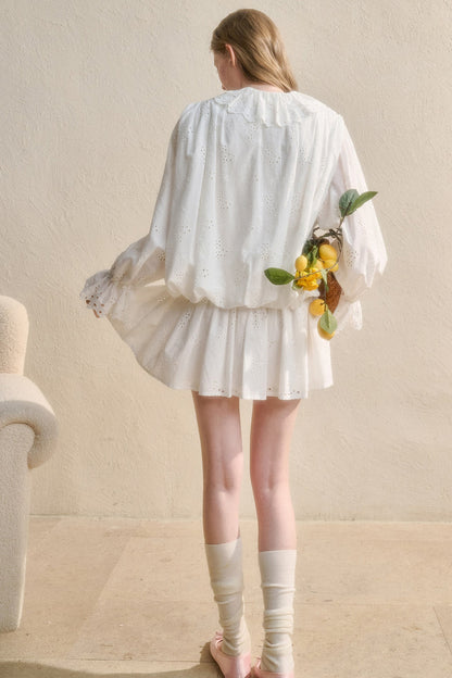 Long-Sleeved Cotton Embroidered Shirt Dress