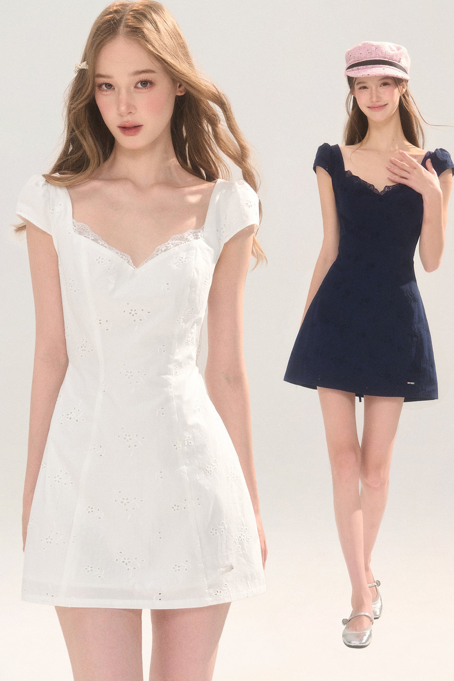 Lace Trim Eyelet Embroidery Cotton Dress
