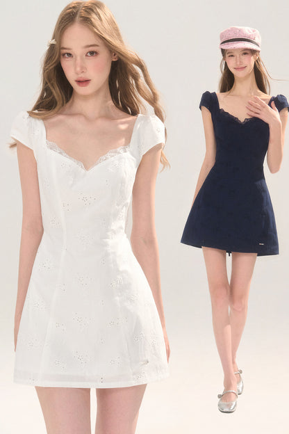 Lace Trim Eyelet Embroidery Cotton Dress