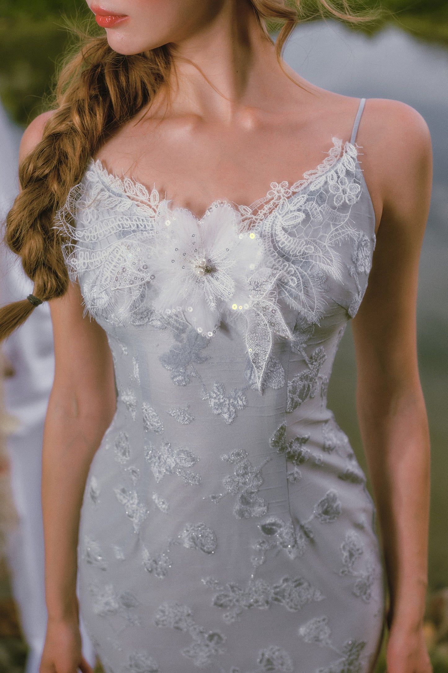 Little Swan Floral Fishtail Dress Shawl Set-Up