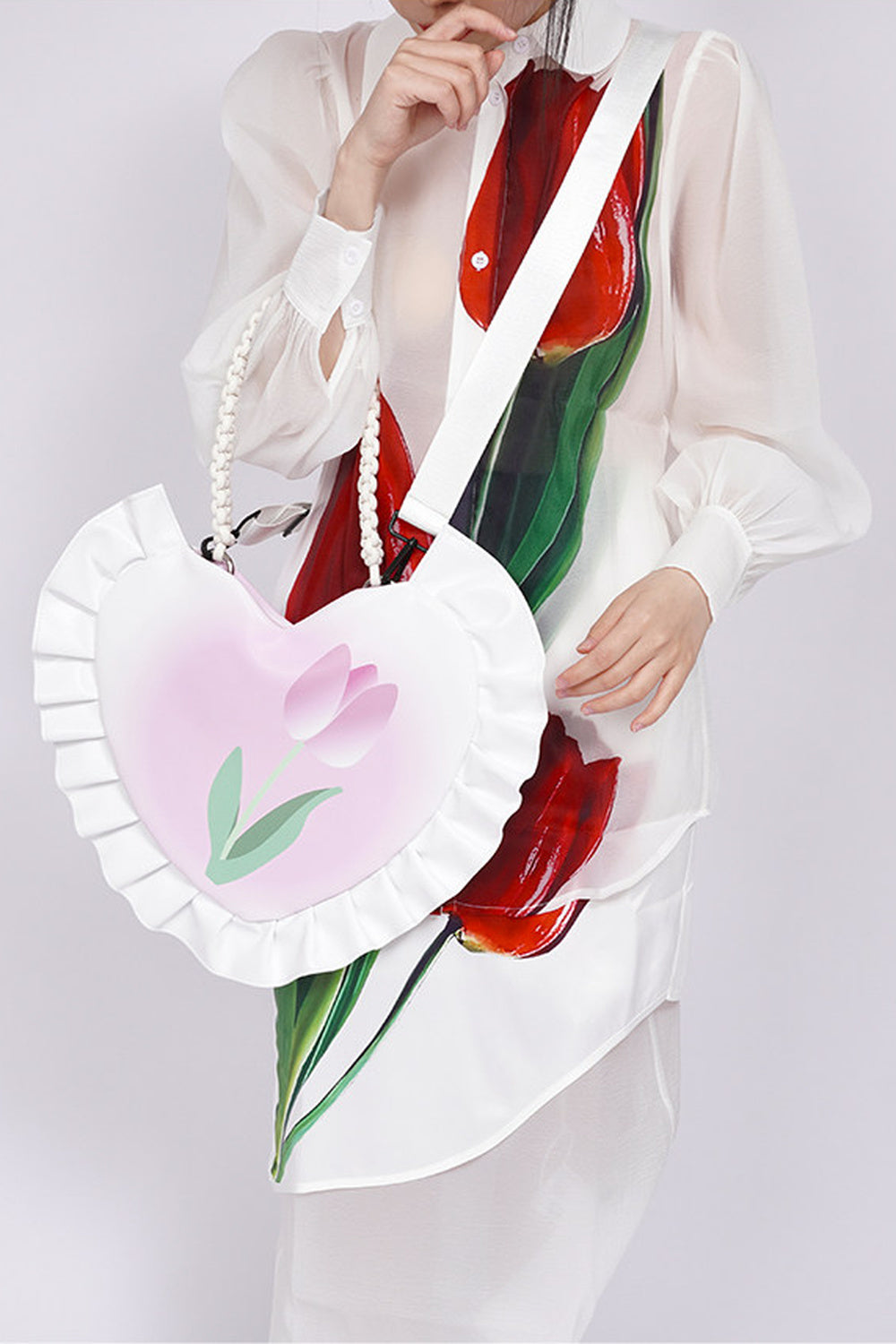 Tulip Heart Woven Crossbody Bag