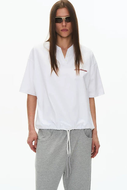 Ice-Feel Drawstring V-Neck T-Shirt