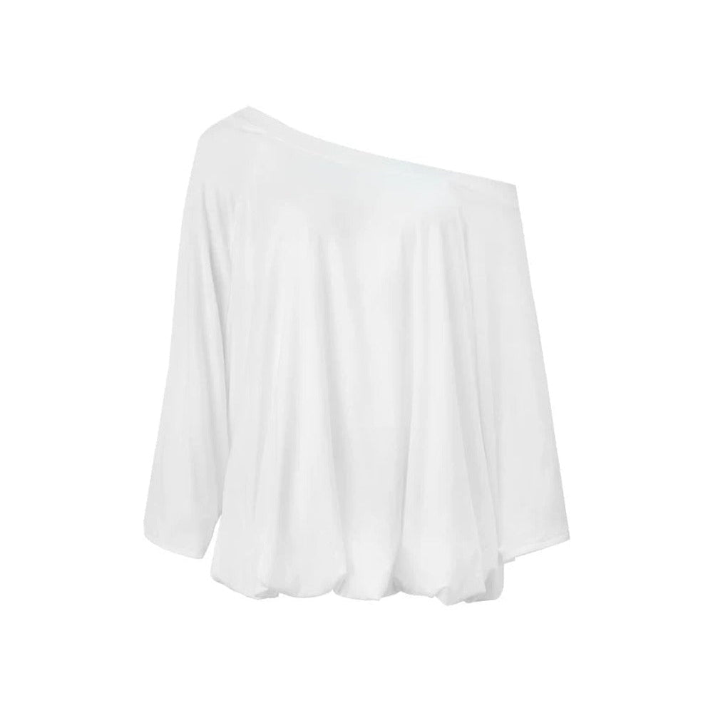 Blusa floreale con maniche a sbuffo e spalle scoperte