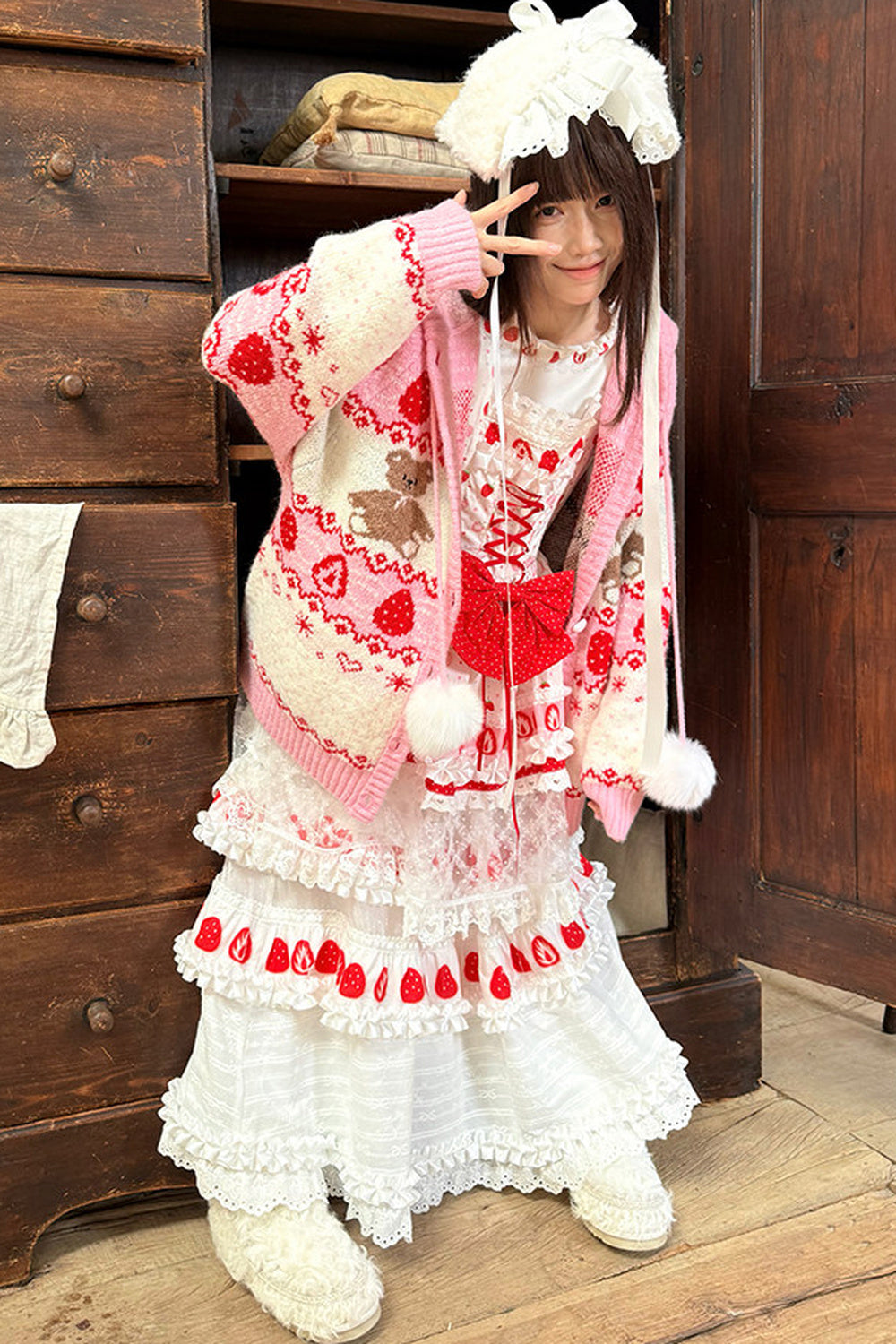 Strawberry Bear Fair Isle Cardigan