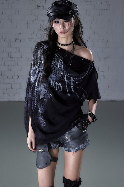 Off-Shoulder Print Chiffon Top