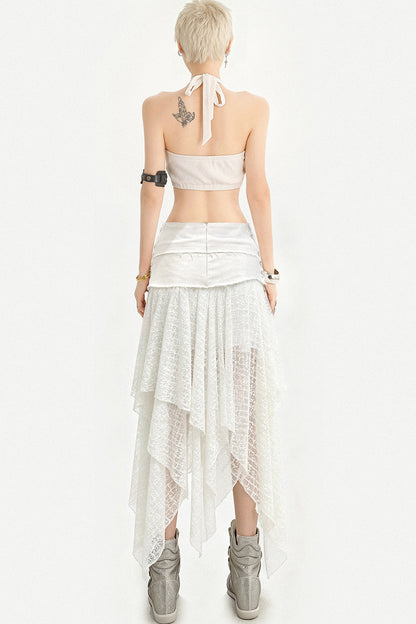 Layered-Look Lace Asymmetrical Skirt
