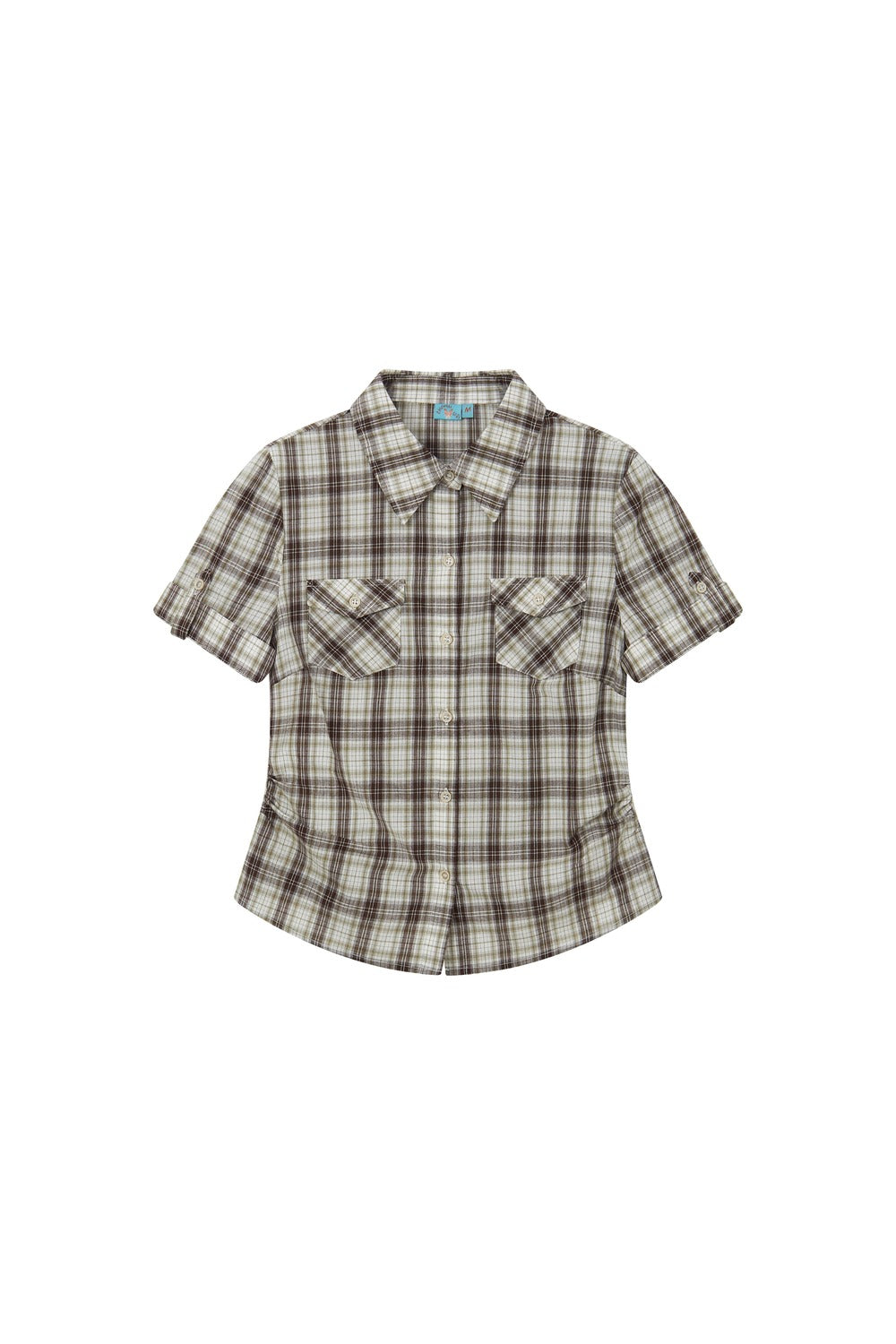 Color-Block Pocket Plaid Blouse