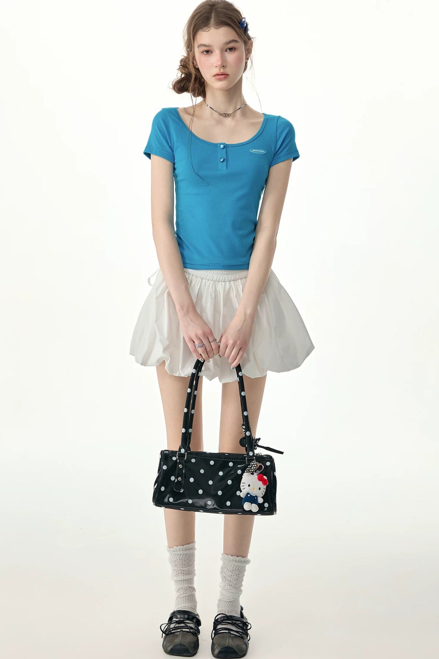 Sea Salt Blue U-Neck Slim Fit Top