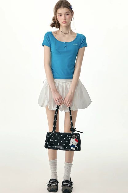 Sea Salt Blue U-Neck Slim Fit Top