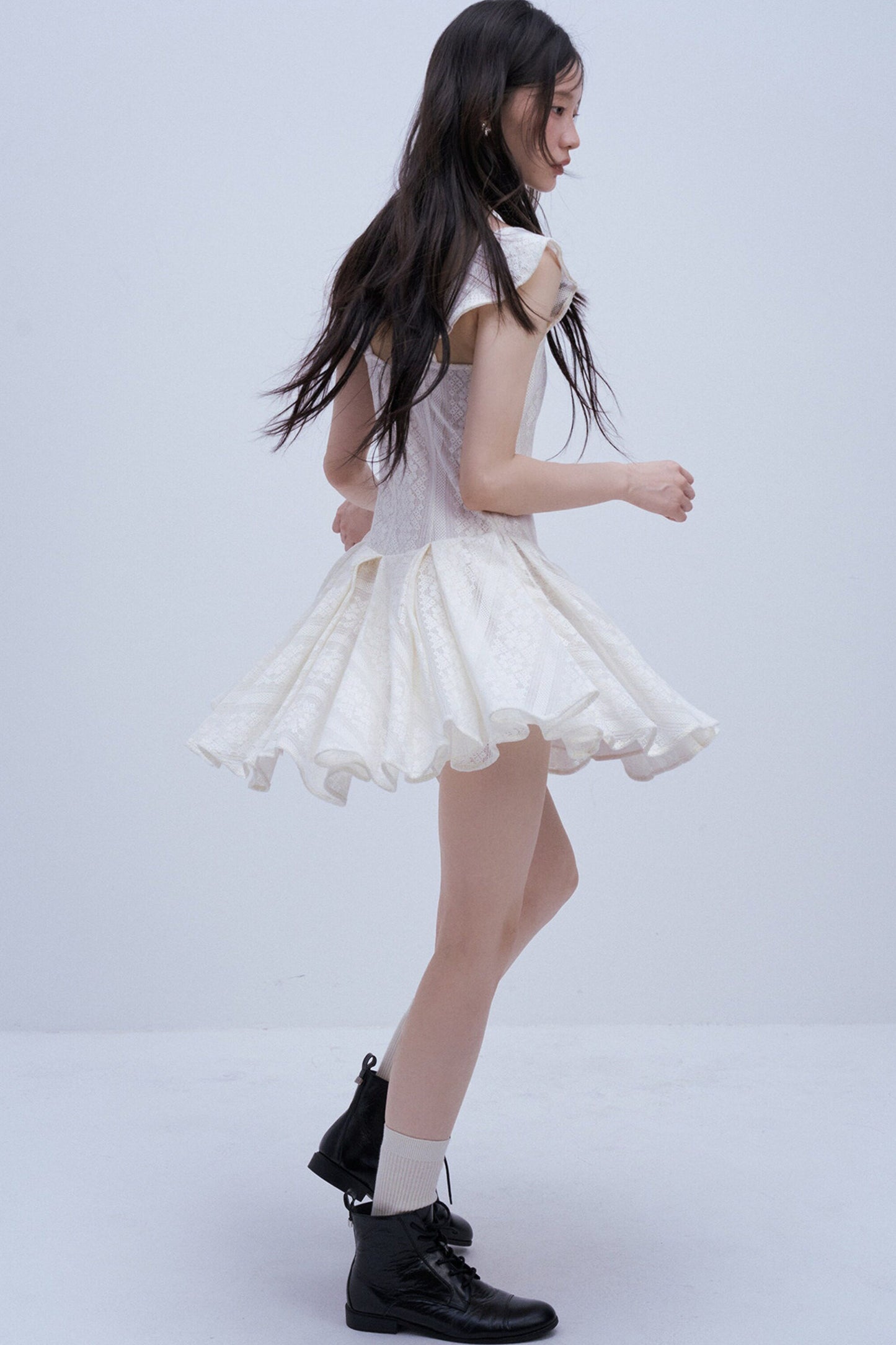 Heavy Layered Pleated Lace Jacquard Dress