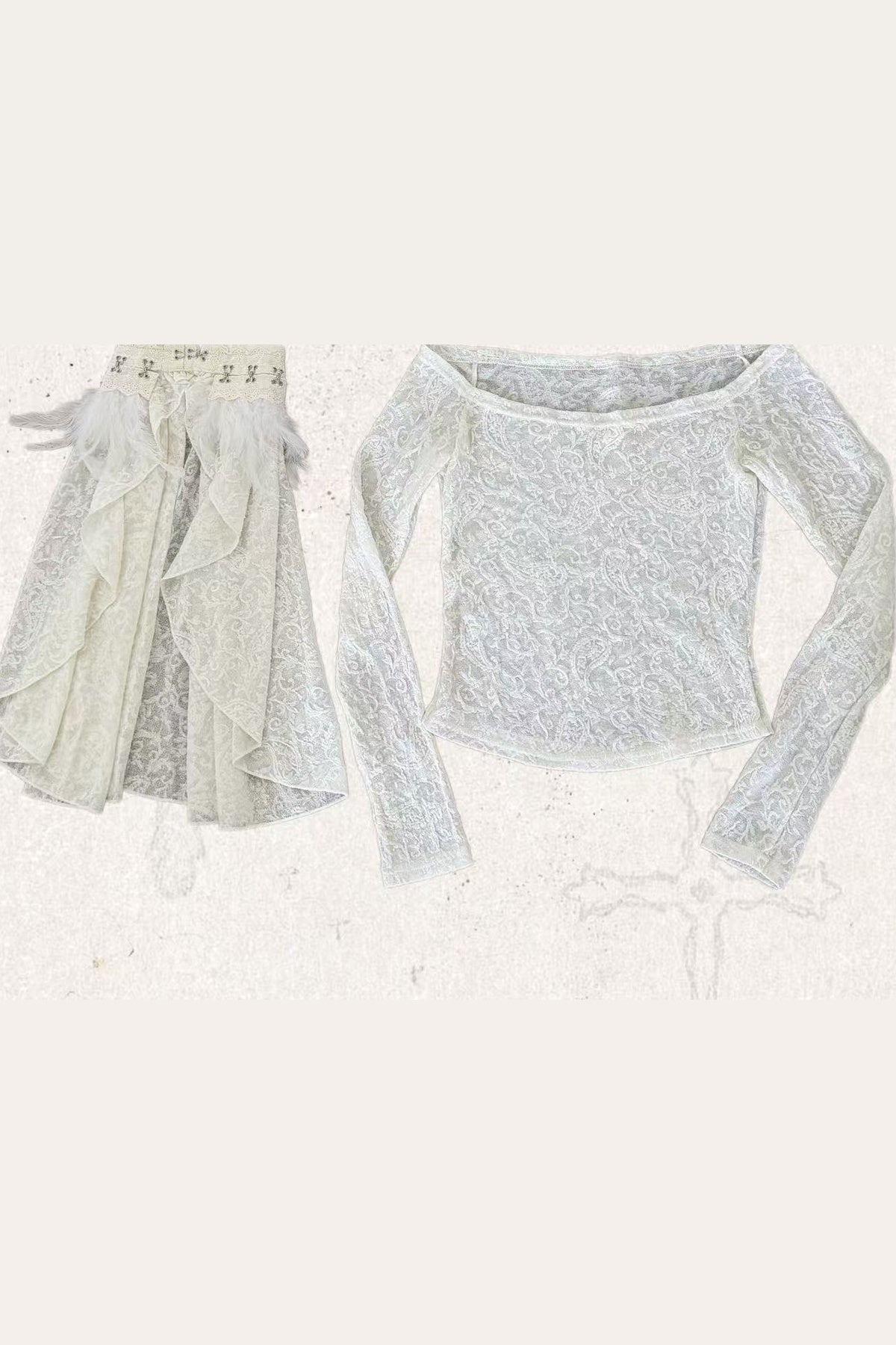 Lace Feather Bolero And Camisole Set-Up