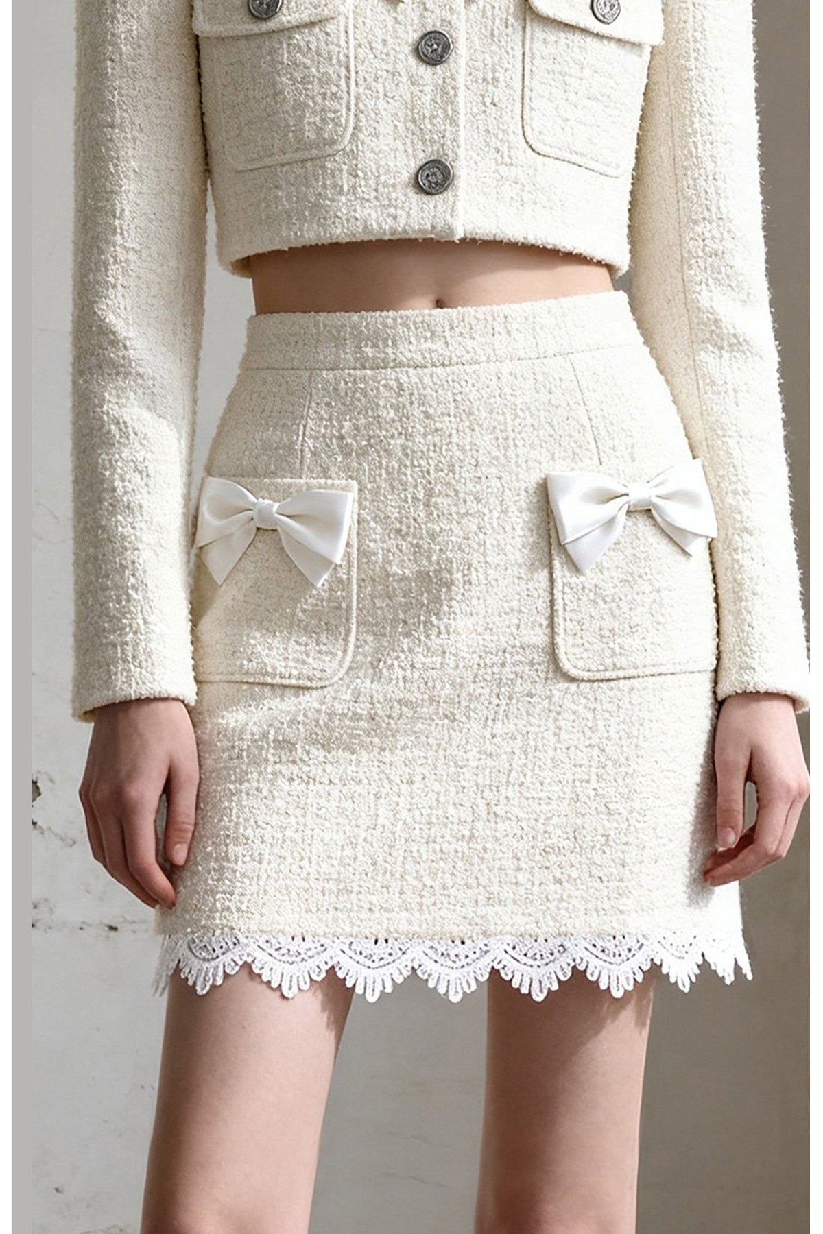 Bow Cropped Top Skirt Set