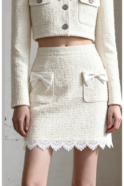 Bow Cropped Top Skirt Set