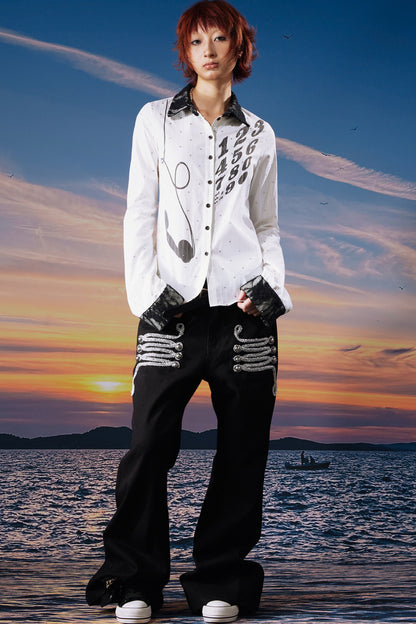 Straight-Leg Lace-Up Denim Jeans