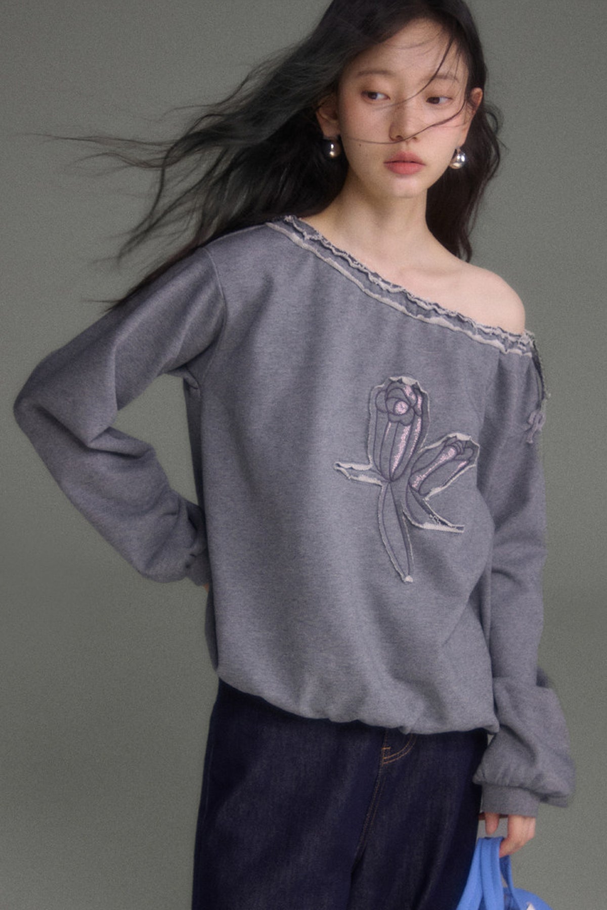 Bird And Tulip Raw Edge Patchwork Sweatshirt And Shorts Set
