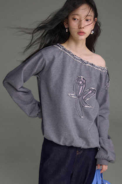Bird And Tulip Raw Edge Patchwork Sweatshirt And Shorts Set