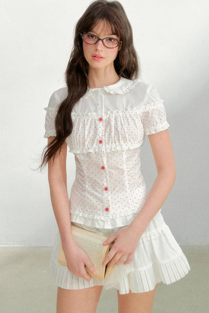 Cotton Linen Polka Dot Blouse