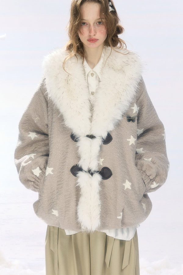 Star Polka Dot Plush Collar Jacket