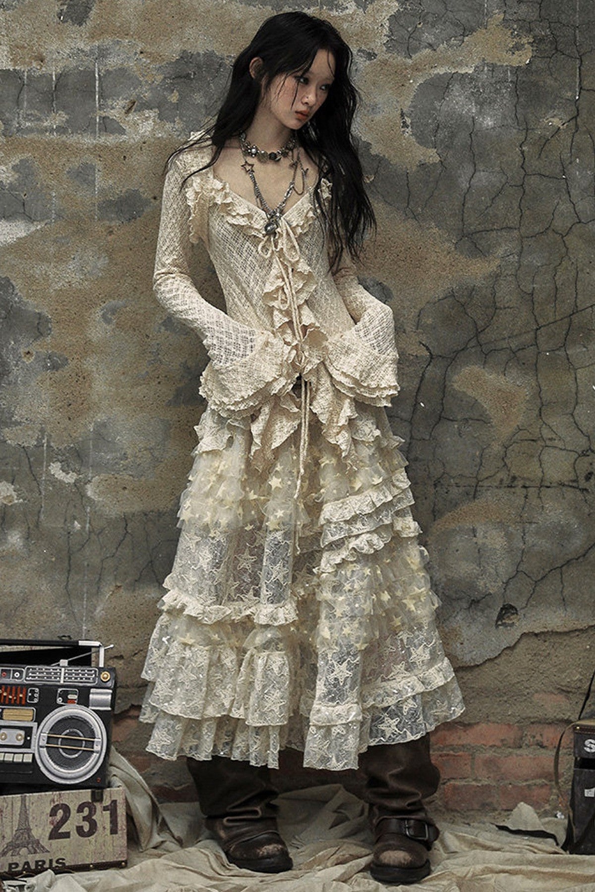 High-Waisted Multi-Layer Lace Cake Skirt