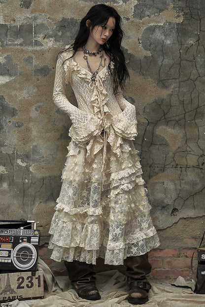 High-Waisted Multi-Layer Lace Cake Skirt