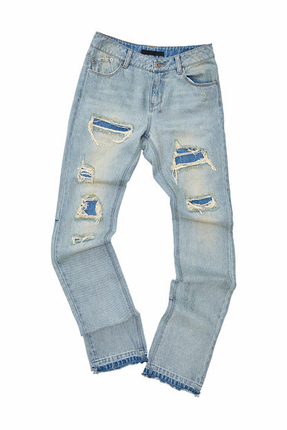 Heavy Distressed Straight Jeans