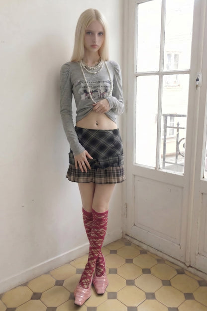 A-Line Plaid Pleated Low-Waisted Skirt