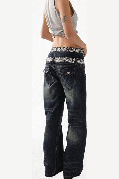 Scimitar-Cut Sequin Distressed Jeans
