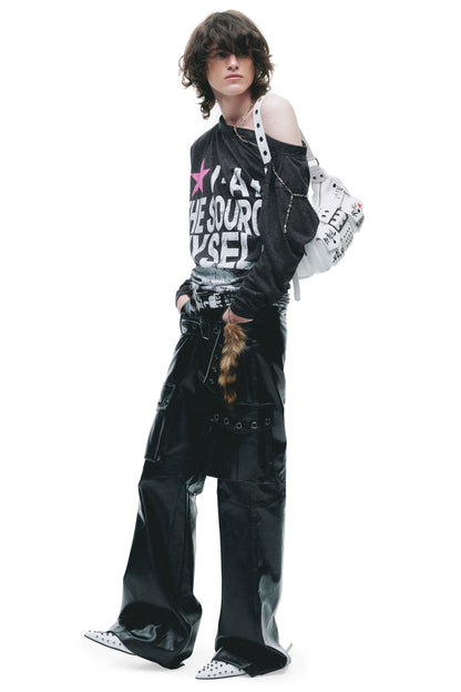 Asymmetrical Distressed Crushed Print T-Shirt