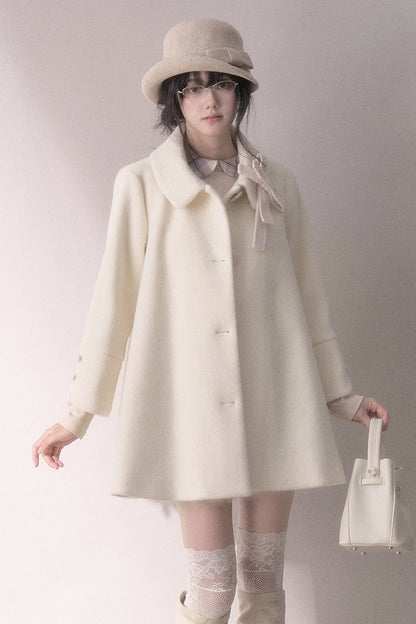 루즈핏 리본 피터팬 칼라 울 코트