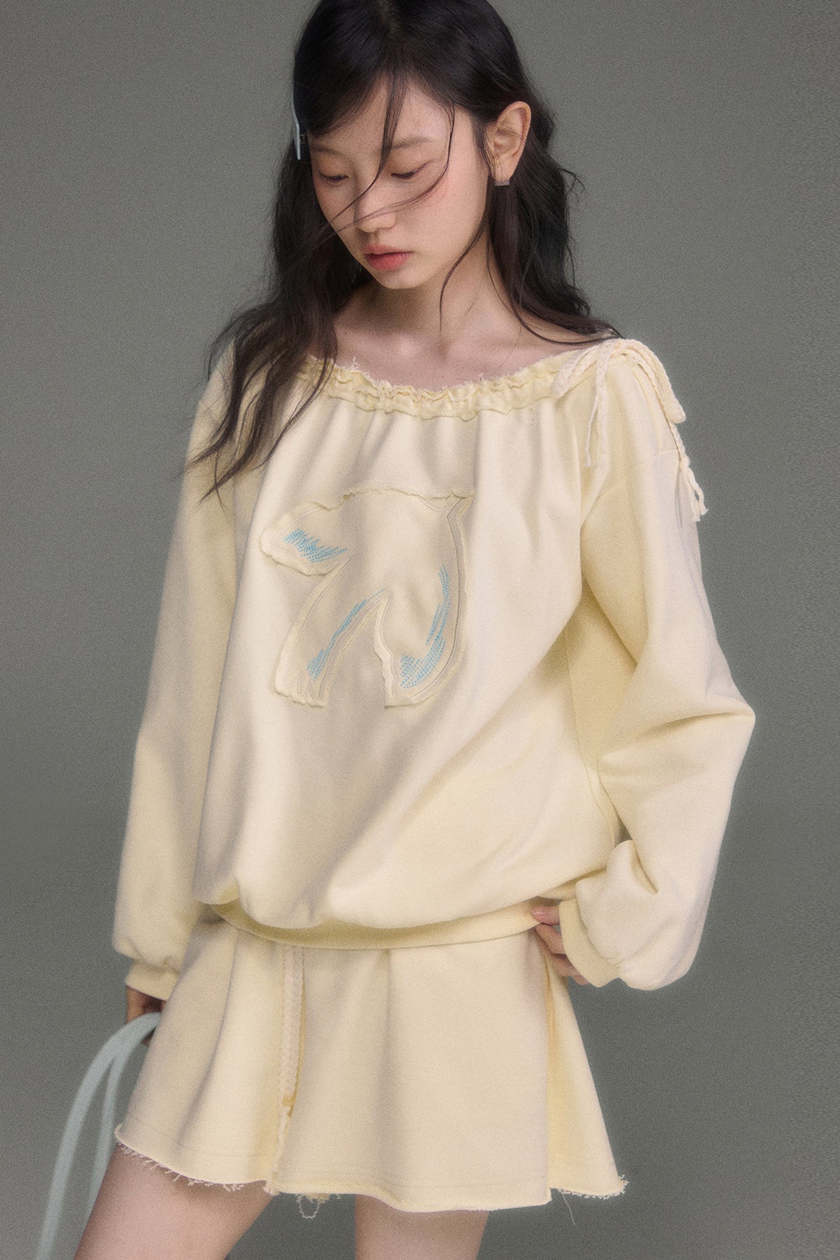 Bird And Tulip Raw Edge Patchwork Sweatshirt And Shorts Set