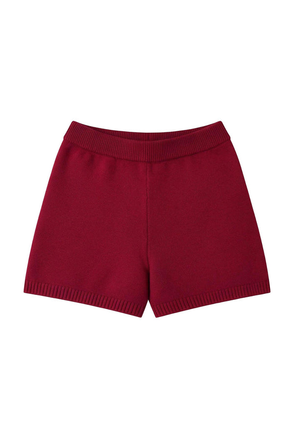Red Off-Shoulder Knit Sweater and Shorts Set-Up