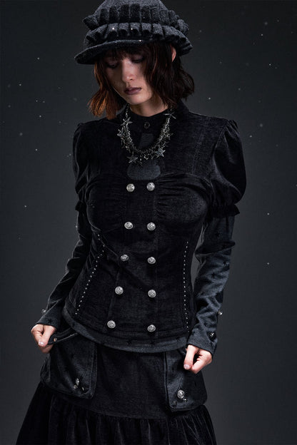 Double-Breasted Light Corduroy Patchwork Top