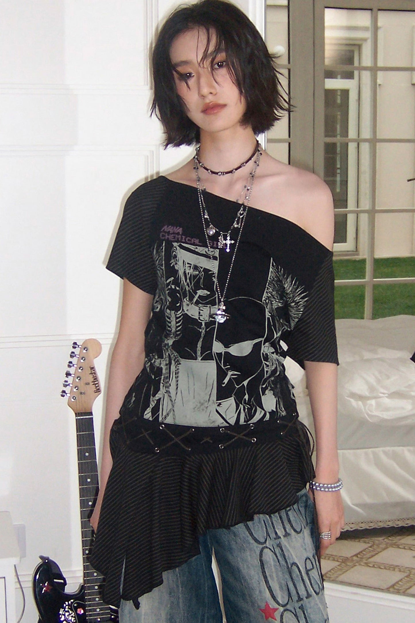 Irregular Shoulder Ruffled Top