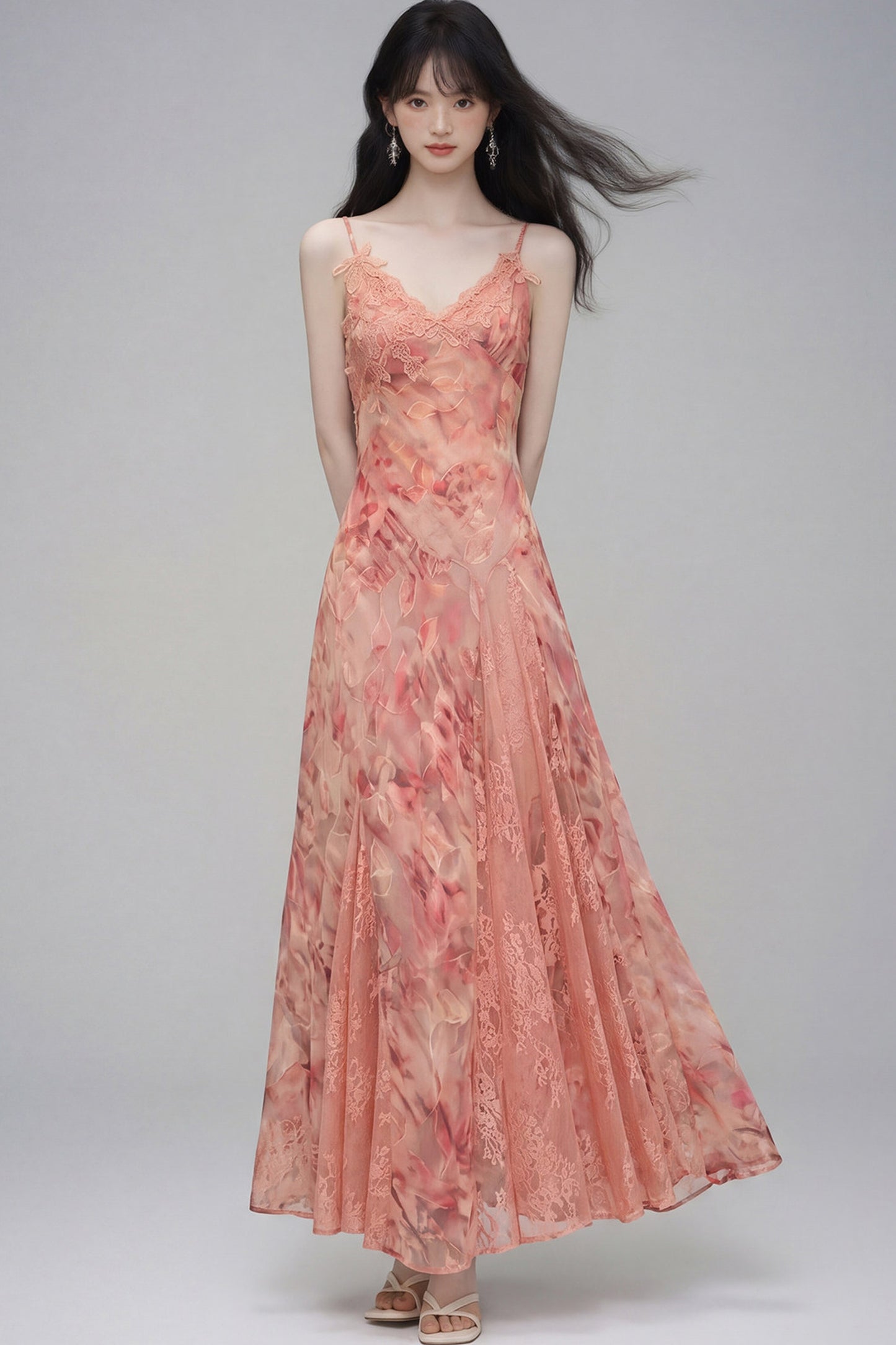 Floral Lace Spaghetti Strap Dress and Cardigan Set-Up