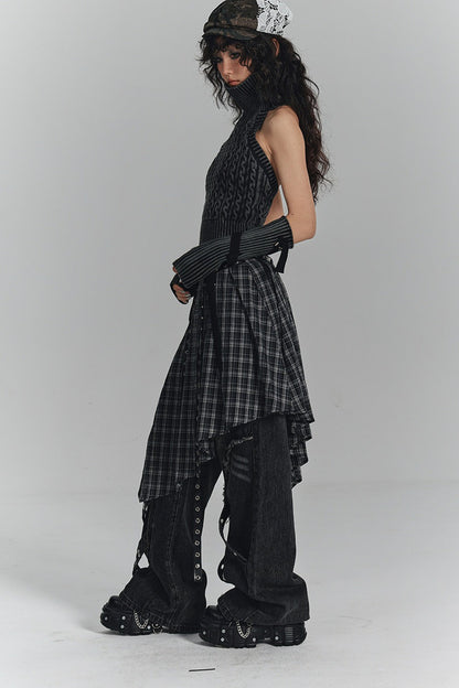 Short Backless Slim-Fit Knit Top with Tie Sleeves