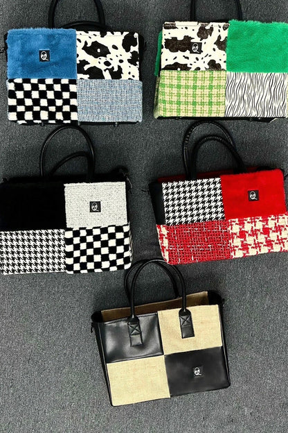 Furry Color-Block Tote Bag