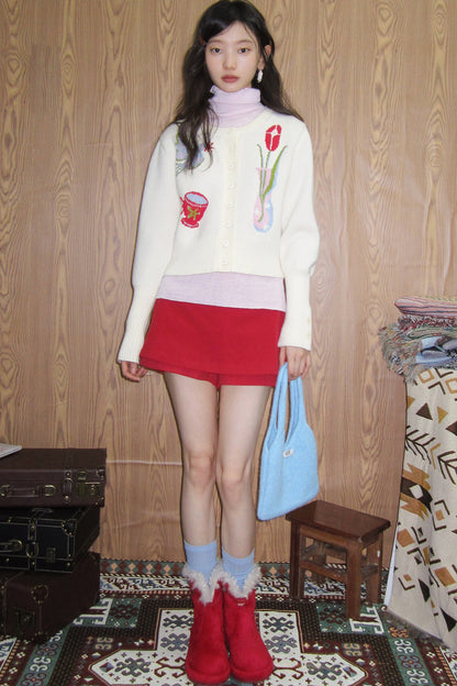 Tulip Bird Jacquard Knit Cardigan