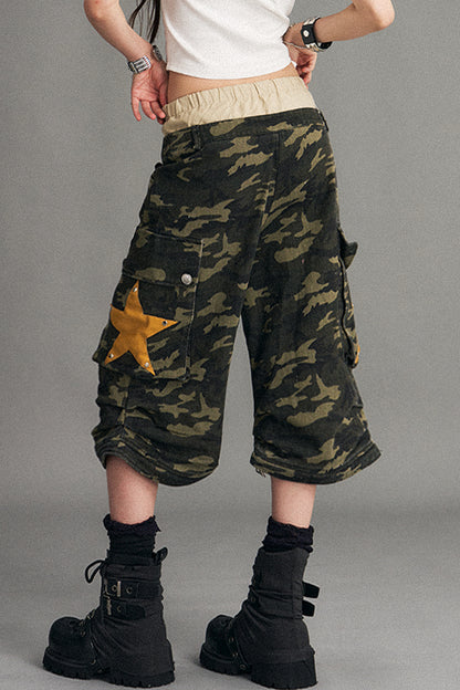 Detachable Camouflage Wide-Leg Pants