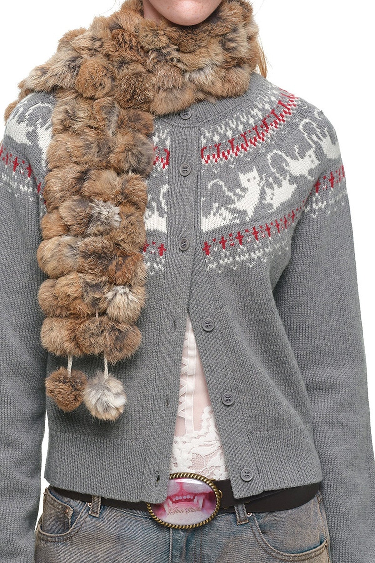 Cardigan jacquard con motivo a isole Fair Isle e gatti