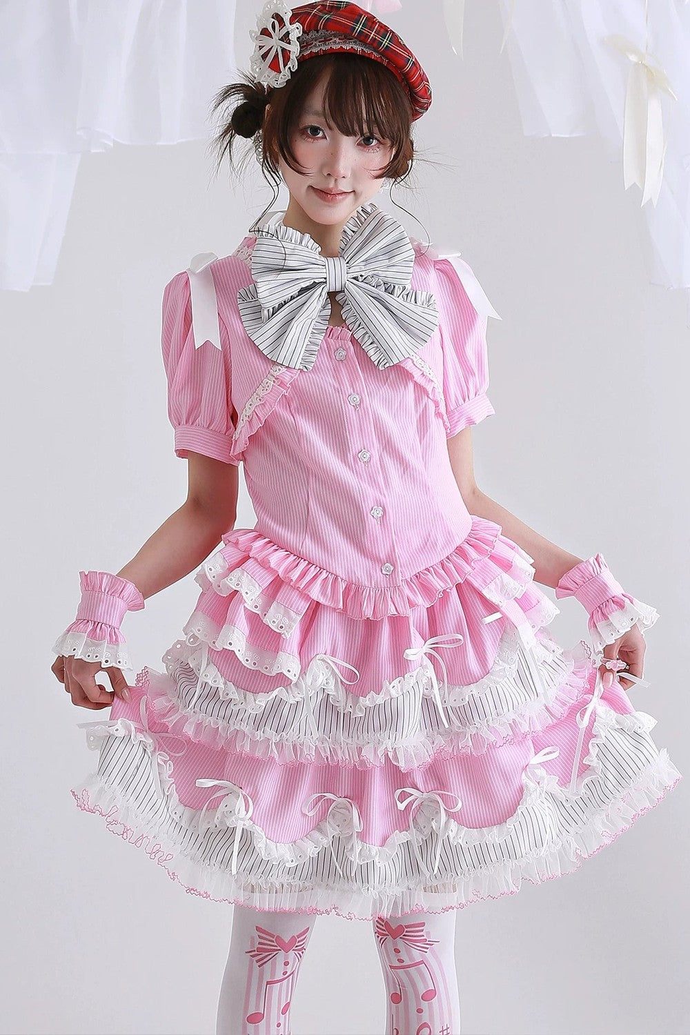 Pink Showa Retro Striped Top