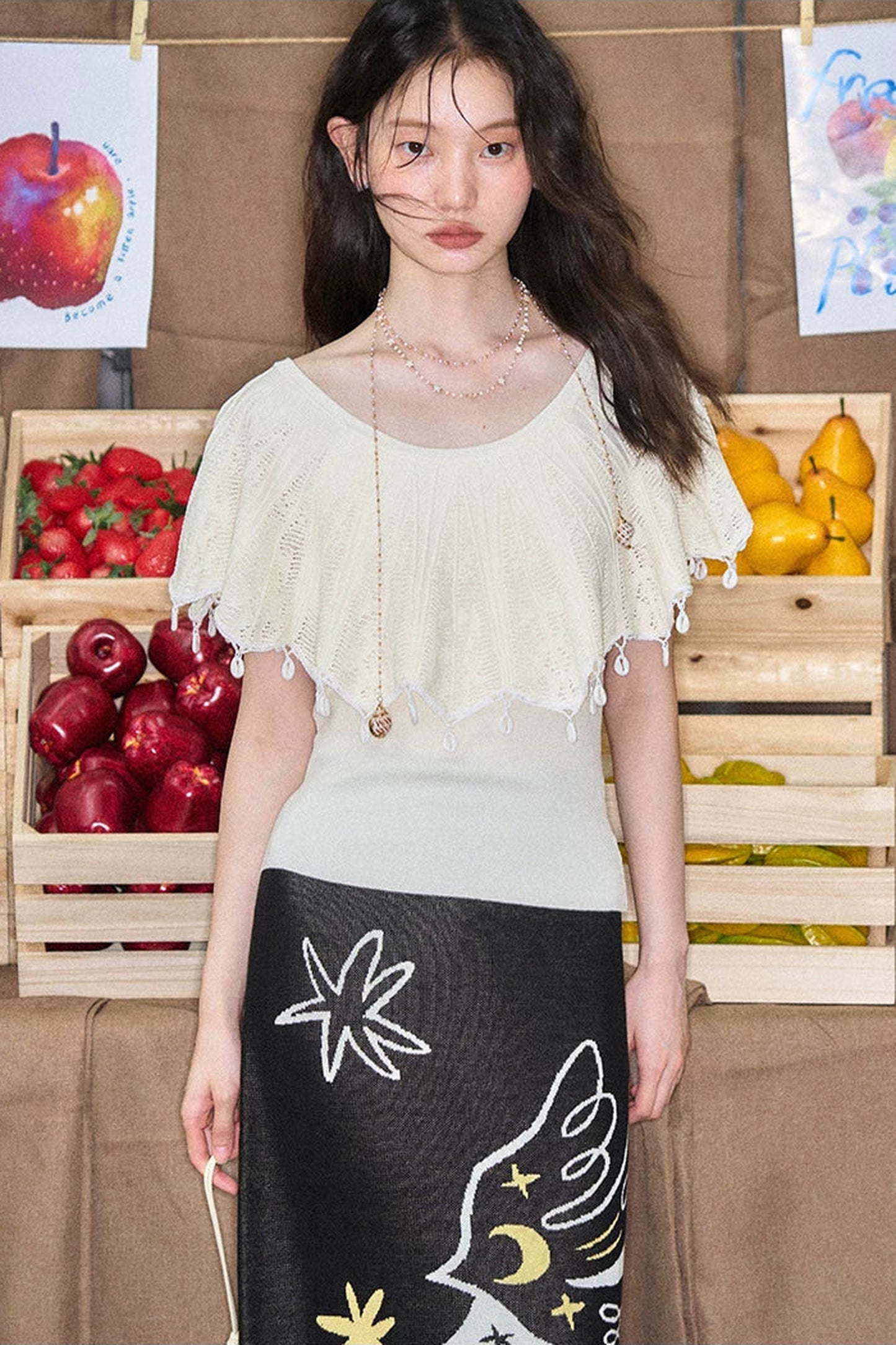 Off-Shoulder Ruffled Knit Top