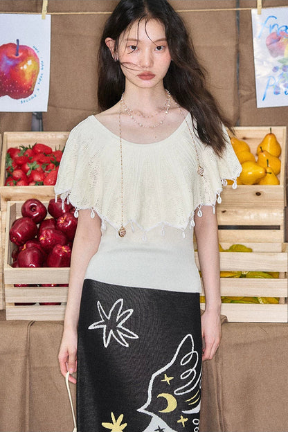 Off-Shoulder Ruffled Knit Top