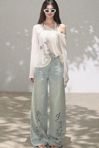 Asymmetrical Off-Shoulder Wool Modal Top