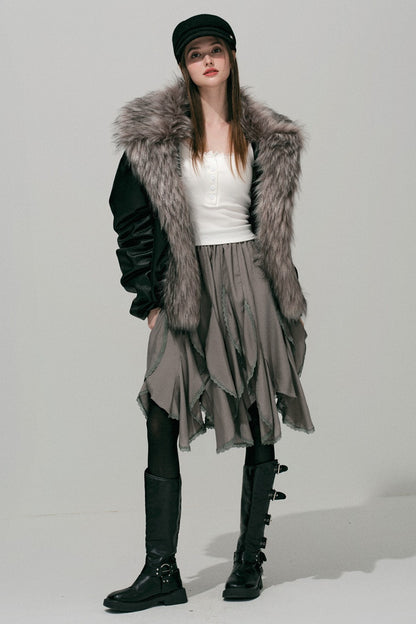 Large Fur Collar Leather Jacket